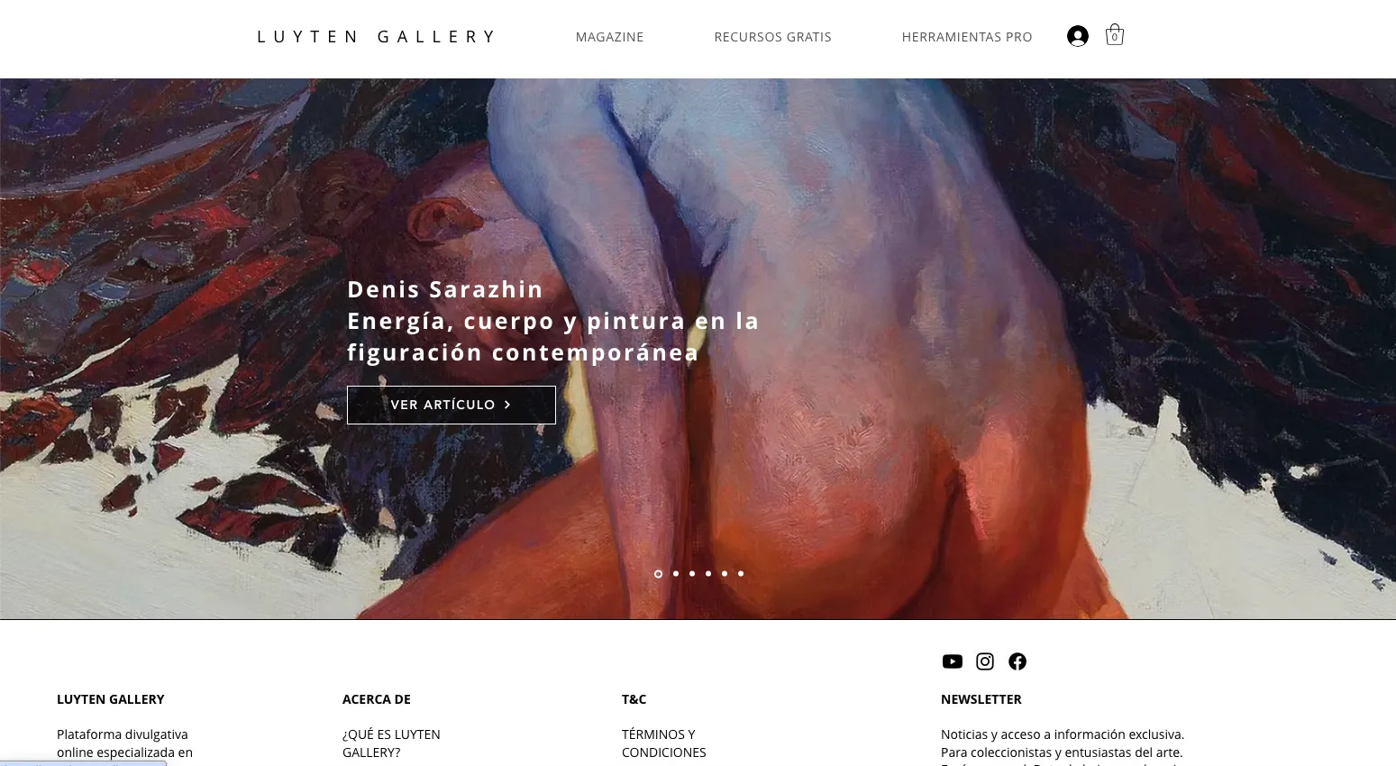 Web de Luyten Gallery: portada con acceso al Magazine, a los recursos gratuitos y a las herramientas PRO